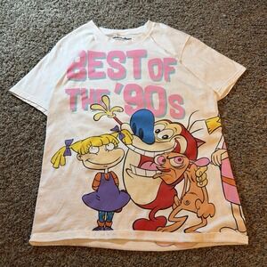 Best Of The 90s White Graphic tee Mens M Rocko Rugrats Hey Arnold Ren and Stimpy